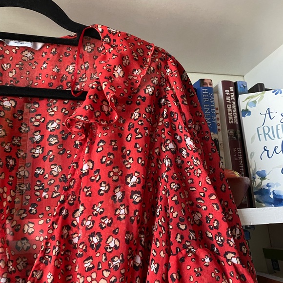 Zara | Red Leopard Print Sheer Wrap Top - Picture 6 of 11